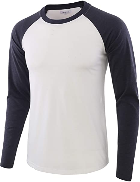 Vetemin Men Casual Basic Soft Active Sports Long Raglan Sleeve Baseball T-Shirt