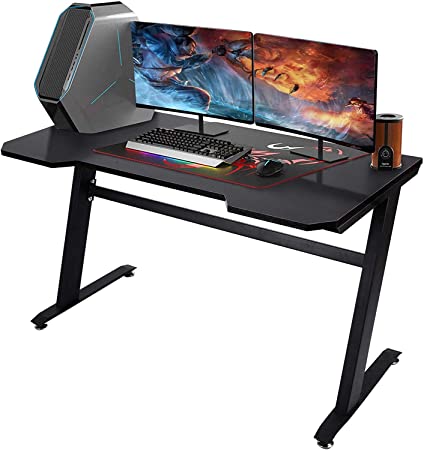 SAYGOGO Gaming Computer Desk Gaming Workstation Desk 47.2" W x 23.6" D Home Office Computer Table Z Frame Gaming Desk with 2 Cable Management Holes Bearing Capacity 200lbs (Black)