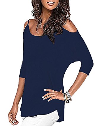 Styleword Women's Three-quarter Sleeves Off Shoulder Casual Shirt Tops