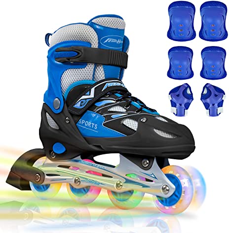 CaptainC Adjustable Inline Skates for Kids,Safe and Durable Roller Skates for Boys and Girls with Breathable Mesh Skates