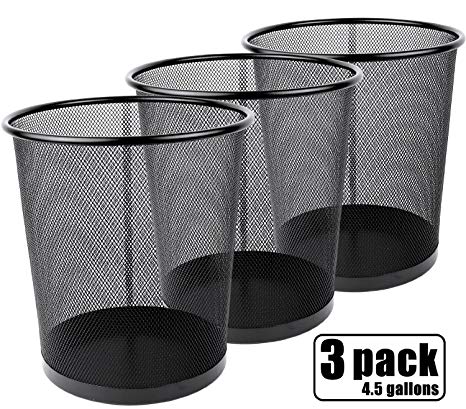 Greenco GRC2586 Mesh Round Wastebasket Trash Can, 4.5 gallon, Black, 3 Pack