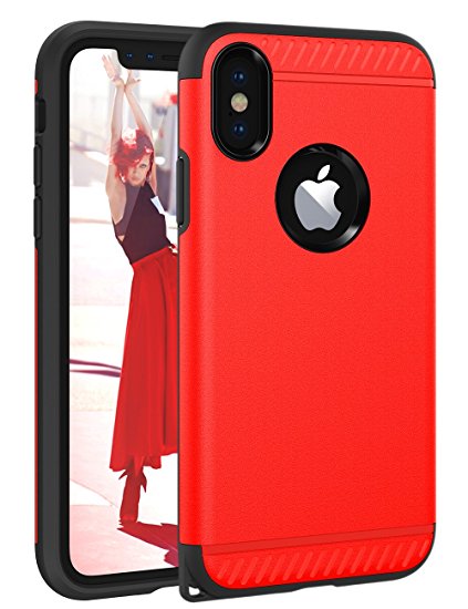 iPhone X Case, iPhone 10 Case CHTech Slim Dual Layer Protective Shock-Absorption Armor Corner Cushion Case Cover with Lanyard Hole Design for Apple iPhone X 5.8'' - Red