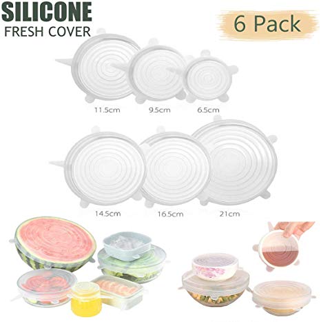 Duomi Silicone Stretch Lids, 6 Pack of Silicone Food Covers, BPA Free and Expandable to Fit Various Shape of Containers, Dishes, Bowls, Safe in Dishwasher, Microwave and Freezer