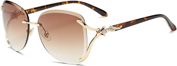 VOLCHIEN Women Shades Rimless Sunglasses Bling Frame Round Lens Sunglass Metal Frame Sunglasses for Women Men VC1012