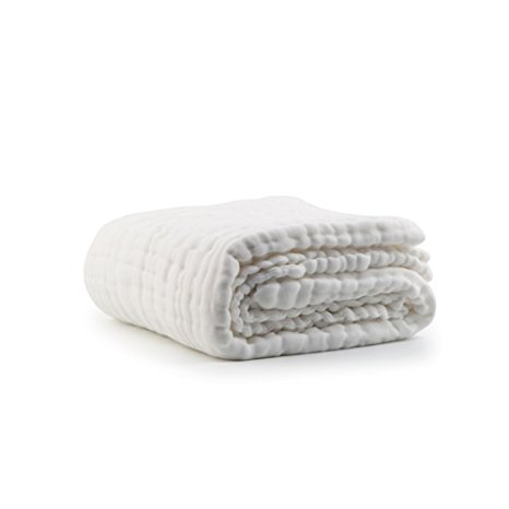 Huluwa Baby Bath Towel 100% Organic Cotton Baby Blanket, Super Soft Newborn Baby Washcloth, Dye Free, White, 43"43"