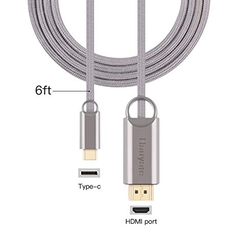 USB C HDMI Cable Hauyate 6 Feet Type C to HDMI 4K Cable Thunderbolt 3 Compatible, Male to Male, Compatible MacBook Pro/MacBook iMac 2017/Chromebook Pixel/Yoga 910/ XPS 13, 1.8 M(Silver)