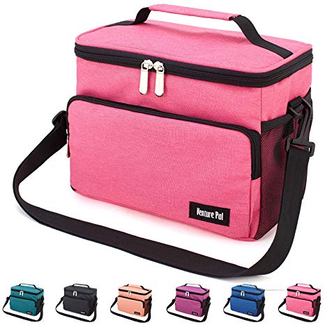 Leakproof Reusable Insulated Cooler Lunch Bag - Office Work School Picnic Hiking Beach Lunch Box Organizer with Adjustable Shoulder Strap for Women,Men and Kids-Pink