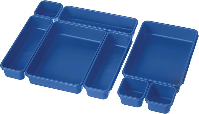 Oggi 8 Pack Interlocking Drawer Organizers & Storage Bins -Bathroom, Office, & Kitchen Organization, Containers for Organizing, Multiple Sizes, Blue