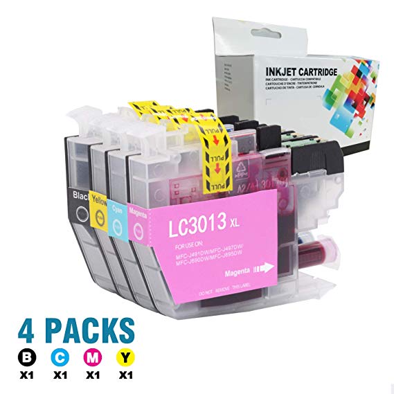 Linkcolor Compatible LC3013 Ink Cartridge Replacement for Brother LC-3013 LC3013 Ink Cartridge for Brother MFC-J491DW MFC-J497DW MFC-J690DW MFC-J895DW Printer(1 Black,1 Cyan,1 Magenta,1 Yellow) 4-Pack