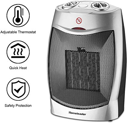 Homeleader Ceramic Space Heater for Home and Office, Portable Electric Heater with Adjustable Thermoststs, 750W/1500W NSB-200C3B