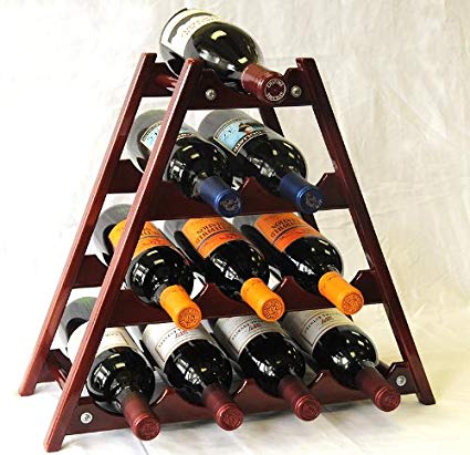 Wine Rack Wood -10 Bottles Hardwood Stand -Cherry