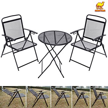 STRONG CAMEL Bistro set Patio Set Table and Chairs Outdoor Wrought Iron CAFE set METAL-Black