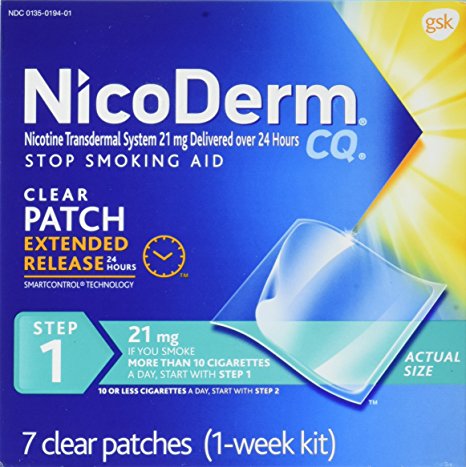 NicoDerm CQ Clear Nicotine Patch 21 milligram (Step 1) Stop Smoking Aid 7 count
