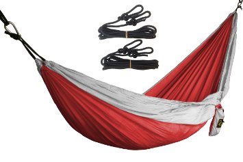 Camping Parachute Silk Single Hammock. FREE Ropes & Carabiners. Lightweight, Portable for Hiking, Travel, Yard, Beach, Siesta. Premium Quality.
