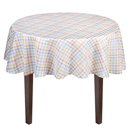 Spring Pastel Gingham Easter Checkered Fabric Tablecloth (70" Round)