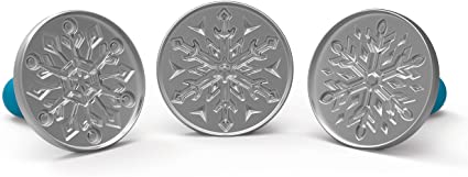 Nordic Ware 1275 Disney Frozen 2 Falling Snowflake Cast Cookie Stamps, Set of 3, Silver with Blue Handles