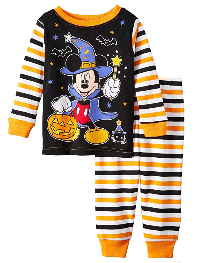 Mickey Mouse Striped Halloween Glow in The Dark Cotton Snug Fit Pajamas