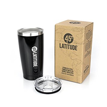 45 Degrees Latitude Stainless Steel Tumbler, Perfect Travel Coffee Cup, Insulated Tumbler With Lid Will Prevent Any Splashing So You Can Feel Confident Driving With A Cup Of Hot Coffee - 20 oz Black