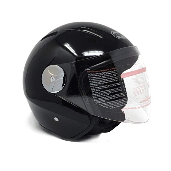 MMG 51 Motorcycle Scooter Pilot Open Face Helmet DOT, Shiny Black, Large