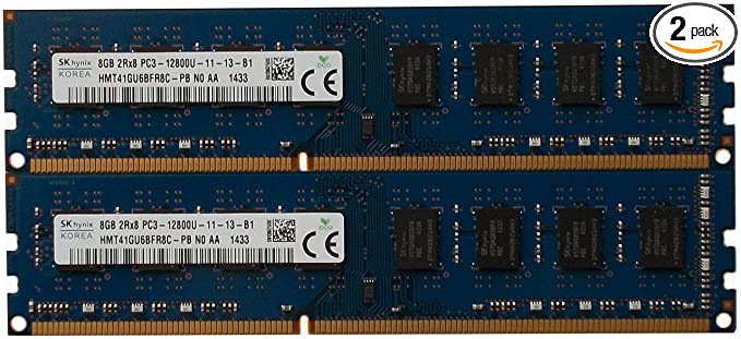 Hynix Original 16GB kit (2 x 8GB), 240-pin DIMM,Unbuffered, Non ECC, DDR3 PC3-12800 Desktop Memory Module