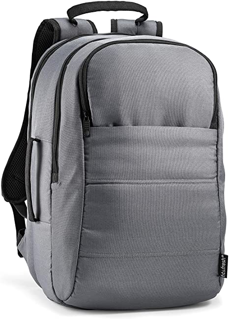 Fit & Fresh 8108FFWBGRY Backpack with Padded Sleeve Tablet Large Storage Area, Zippered Pockets, Universal Size Fits 15.6" Laptops, Dark Gray