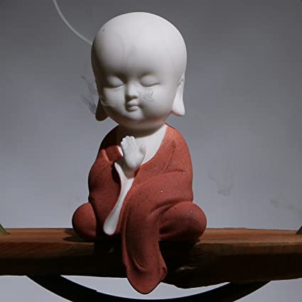 White Ceramic Little Cute Monk Figurine (Red)