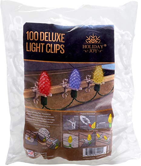 Holiday Joy - 100 Deluxe Professional Grade Gutter & Shingle Light Clip Hooks - Made in USA
