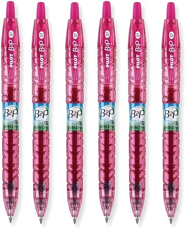 Pilot B2P - Bottle to Pen Refillable & Retractable Rolling Ball Gel Pen Made From Recycled Bottles, 0.7mm Fine Point, Pink Ink, 6-Pack