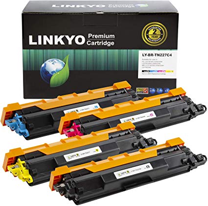 LINKYO Compatible Toner Cartridge Replacement for Brother TN227 High Yield TN223 TN227BK TN227C TN227M TN227Y (Black, Cyan, Magenta, Yellow, 4-Pack)