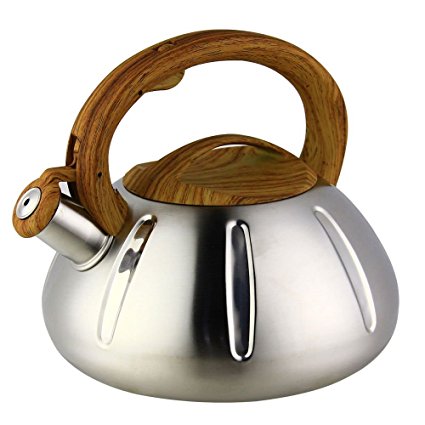 OCATO 3.2 Quart Tea Kettle Stainless Steel Teakettles Whistling Stove Top Kettle Teapot with Vintage Wood Grain Handle Cute Pumpkin-Shaped