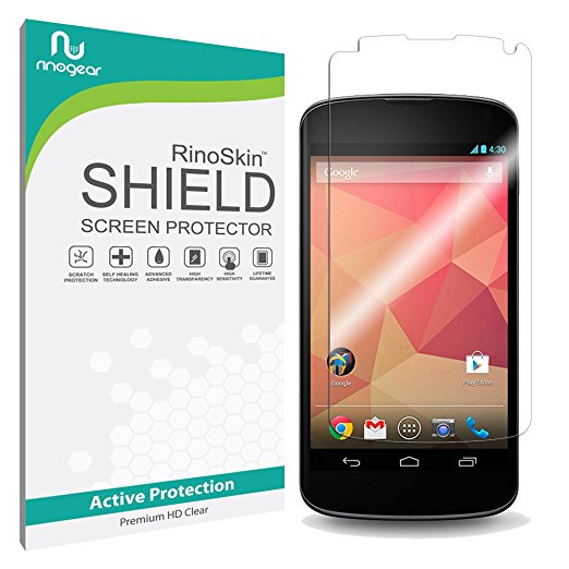 Google Nexus 4 Screen Protector [Military-Grade] RinoGear Premium HD Invisible Clear Shield w/ Lifetime Replacements