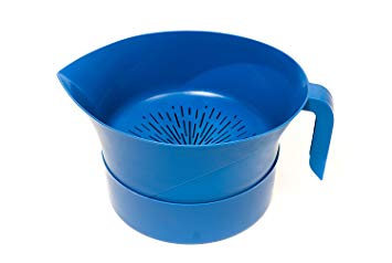 Blue Easy Greasy Plastic Strainer with Handle -3 Pc Colander Set - Ground Beef Grease Strainer (Blue)