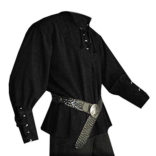Karlywindow Men's Medieval Lace Up Pirate Mercenary Scottish Wide Cuff Shirt Costume