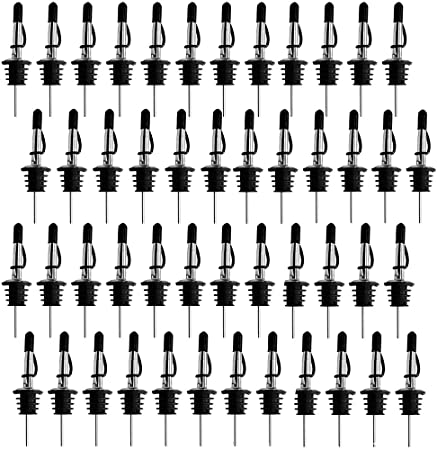 48 Pack Bottle Pourers, BALTRE Stainless Steel Liquor Pourers, with Siamese Rubber Dust Caps Pourers Tapered Spout, Suitable for About 3/4" Bottle Mouth