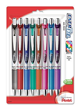 Pentel EnerGel RTX Retractable Liquid Gel Pen, Medium Line, Metal Tip, Assorted Ink, 8-Pack (BL77BP8M)