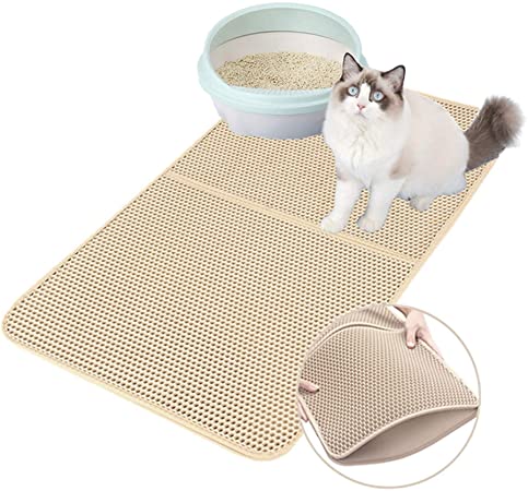 DX doxie’s Premium Cat Litter Mat, Cat Litter Box Mat Scatter Control, Waterproof Double Layer, Extra Large Size 75 x 55 cm (Beige, XL)