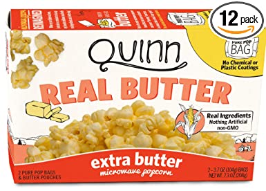 Quinn Snacks Real Butter Tastes Better - Microwave Popcorn - Extra Butter, 3.7 Ounce (12 Count)