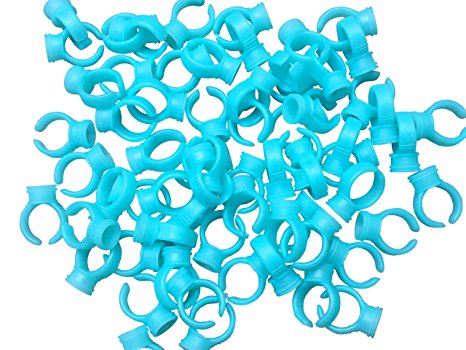 100 Pieces Disposable Ring Cups for Eyelash Adhesive Glue and Applying False Eyelash Extensions, Microblading Tattoo Pigment Holder, Nail Art Turquoise Blue