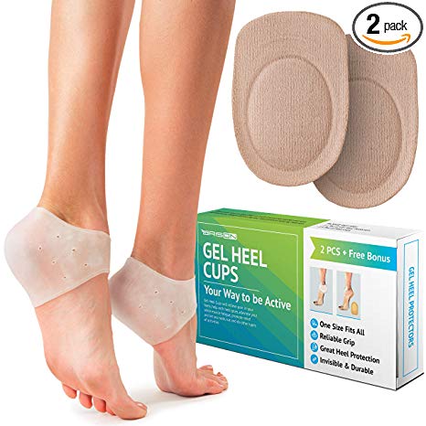 Gel Heel Cups for Men Women - Breathable Reusable Soft Silicone Heel Cushion Sleeve Protectors - Foot Care Socks Reduce Pain from Plantar Fasciitis Achilles Tendonitis - Cracked Sole Heel Pain & Spur