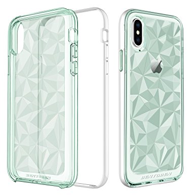 iPhone X Clear Case, iPhone X Crystal Case, BENTOBEN Soft TPU 3D Prism Design Scratch Resistant Shockproof Slim Hybrid Hard PC Frame Protective Phone Case for iPhone X / iPhone 10, Mint Green