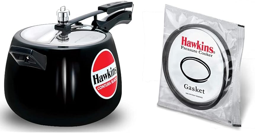 Hawkins CB65 Hard Anodised Pressure Cooker, 6.5-Liter, Contura Black & B10-09 Gasket for 3.5 to 8-Liter Pressure Cooker Sealing Ring, Medium, Black