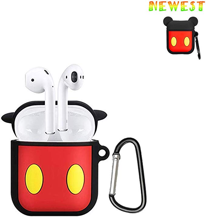 Airpods Case,Newest Full Protective Shockproof Mickey Case Cover, Protective Soft 3D Cartoon Silicone Cover Case Compatible for Apple Airpods 2 &1 Charging Cases with Carabiner Keychain