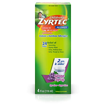 Zyrtec 24 Hr Children’s Allergy Syrup with Cetirizine, Dye- & Sugar-Free, Grape Flavor, 4 fl. oz