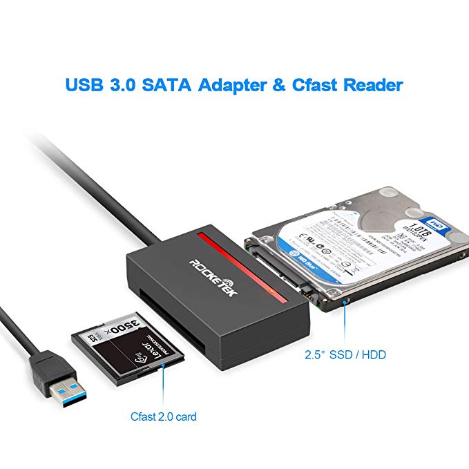 Rocketek CFast 2.0 Card Reader & USB 3.0 to SATA Adapter Converter Cable Support CFast 2.0 Memory Card and SDD & 2.5" Sata HDD Hard Drive - Read and Write Hard Drive and CF Card Simultaneously