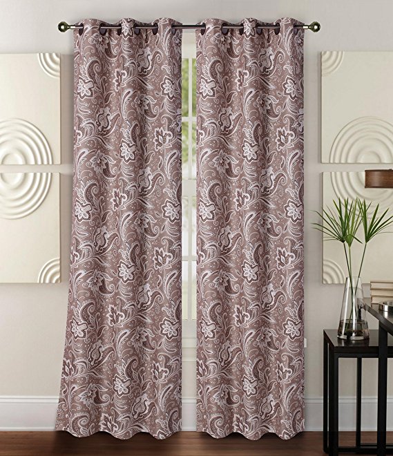 GorgeousHomeLinen (FLORAL) 1 Print Blackout Thermal Insulated Room Darkening Window Grommet Curtain Drape Panel, 35"X63" 84" Inches (#1 TAUPE PAISLEY, 35"x63"inch)