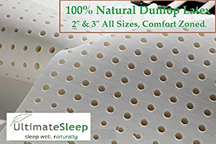 SOFT Green 100% Natural Latex Foam Mattress Pad Topper – Twin, TwinXL, Full, Queen, King & Cal King – 2 and 3 inch (Full 53 x 75, 2" Thick)