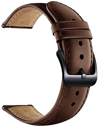 20mm Watch Band, 22mm Watch Band, LEUNGLIK Quick Release Leather Watch Bands with Black/Brown/Gray Stainless Pins Clasp
