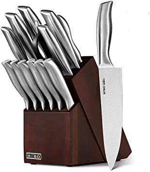 Knife Set, HOBO 14-Piece Kitchen Knife Set with Block Wooden, Manual Sharpening for Chef Knife Set, Self Sharpening for Chef Knife Set, Japan Stainless Steel, Boxed Knife Sets