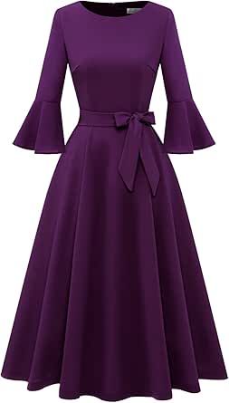 HomRain Women's Elegant Bell Sleeve Cocktail Party Dresses for Wedding Guest Fit and Flare Modest Church Midi Evening Dress