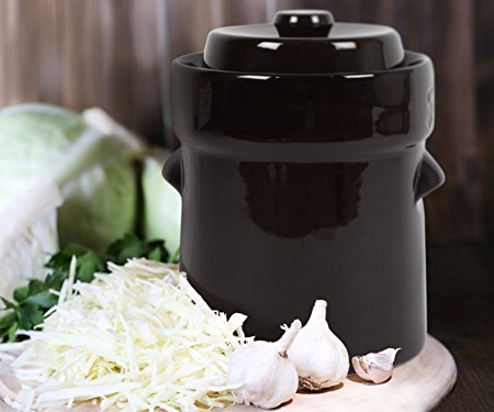 Kenley Fermentation Crock Jar 5 Litre - Fermenting Pickling Bucket Pot for Healthy Kimchi Sauerkraut Pickles Fermented Vegetables - Stoneware Ceramic Fermenter Sourdough Kit with Weights & Lid